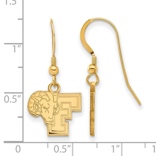 Sterling Silver Gold-plated LogoArt Fordham University Ram Small Dangle Wire Earrings