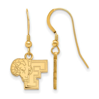 Sterling Silver Gold-plated LogoArt Fordham University Ram Small Dangle Wire Earrings