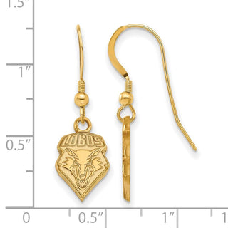 Sterling Silver Gold-plated LogoArt University of New Mexico Lobos Small Dangle Wire Earrings