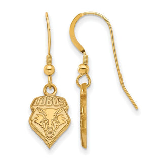 Sterling Silver Gold-plated LogoArt University of New Mexico Lobos Small Dangle Wire Earrings