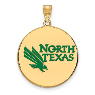 Sterling Silver Gold-plated LogoArt University of North Texas Extra Large Enameled Disc Pendant