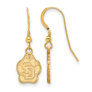 Sterling Silver Gold-plated LogoArt University of South Dakota Small Dangle Wire Earrings
