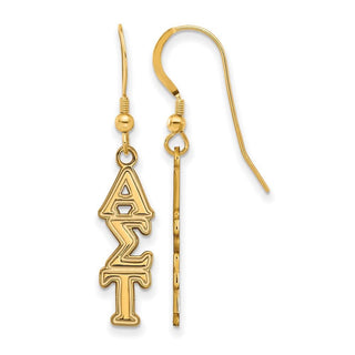Sterling Silver Gold-plated LogoArt Alpha Sigma Tau Sorority Greek Letters Medium Dangle Earrings