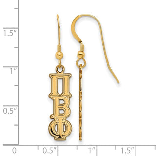 Sterling Silver Gold-plated LogoArt Pi Beta Phi Sorority Greek Letters Small Dangle Earrings