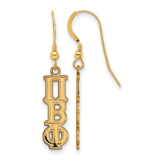 Sterling Silver Gold-plated LogoArt Pi Beta Phi Sorority Greek Letters Small Dangle Earrings