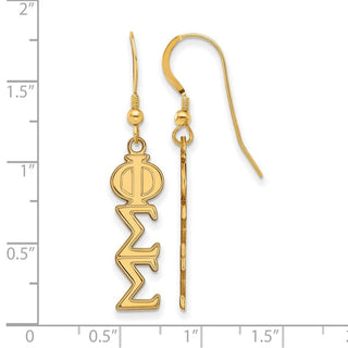 Sterling Silver Gold-plated LogoArt Phi Sigma Sigma Sorority Greek Letters Medium Dangle Earrings