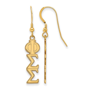 Sterling Silver Gold-plated LogoArt Phi Sigma Sigma Sorority Greek Letters Medium Dangle Earrings