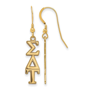 Sterling Silver Gold-plated LogoArt Sigma Delta Tau Sorority Greek Letters Medium Dangle Earrings