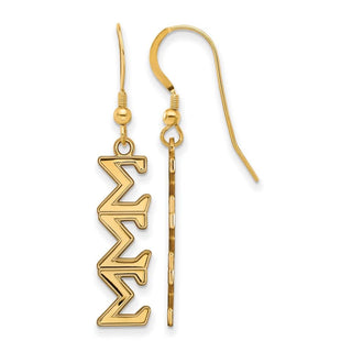 Sterling Silver Gold-plated LogoArt Sigma Sigma Sigma Sorority Greek Letters Medium Dangle Earrings