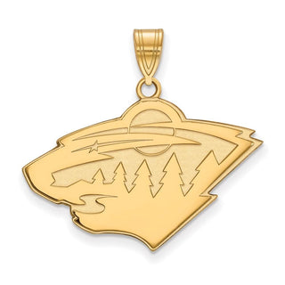 Sterling Silver Gold-plated NHL LogoArt Minnesota Wild Large Pendant