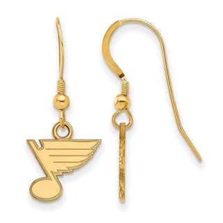 Sterling Silver Gold-plated NHL LogoArt St. Louis Blues Extra Small Dangle Wire Earrings