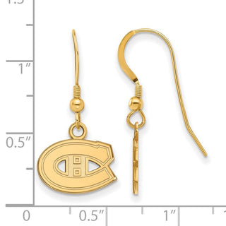 Sterling Silver Gold-plated NHL LogoArt Montreal Canadiens Extra Small Dangle Wire Earrings