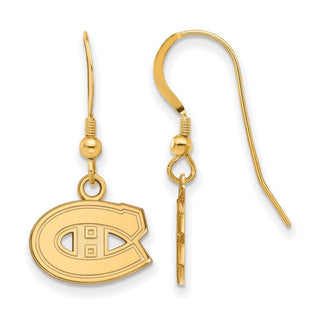 Sterling Silver Gold-plated NHL LogoArt Montreal Canadiens Extra Small Dangle Wire Earrings