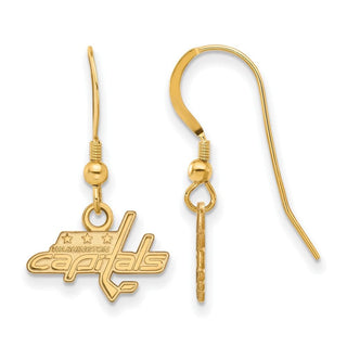 Sterling Silver Gold-plated NHL LogoArt Washington Capitals Extra Small Dangle Wire Earrings