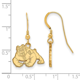 Sterling Silver Gold-plated LogoArt California State University Fresno Bulldog Small Dangle Wire Earrings