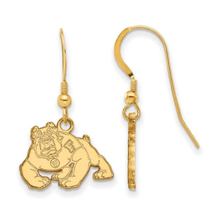 Sterling Silver Gold-plated LogoArt California State University Fresno Bulldog Small Dangle Wire Earrings