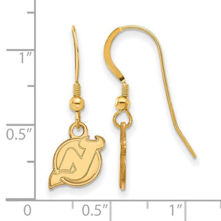 Sterling Silver Gold-plated NHL LogoArt New Jersey Devils Extra Small Dangle Wire Earrings