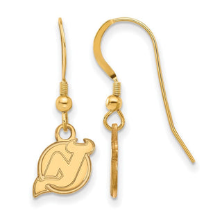 Sterling Silver Gold-plated NHL LogoArt New Jersey Devils Extra Small Dangle Wire Earrings