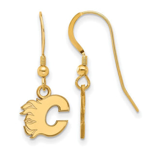 Sterling Silver Gold-plated NHL LogoArt Calgary Flames Letter C Extra Small Dangle Earrings