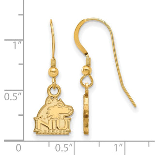 Sterling Silver Gold-plated LogoArt Northern Illinois University N-I-U Huskies Extra Small Dangle Wire Earrings