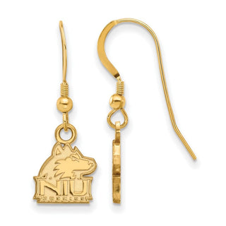Sterling Silver Gold-plated LogoArt Northern Illinois University N-I-U Huskies Extra Small Dangle Wire Earrings