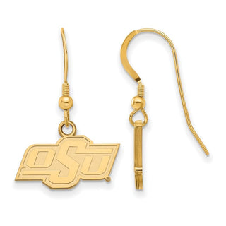 Sterling Silver Gold-plated LogoArt Oklahoma State University O-S-U Extra Small Dangle Wire Earrings