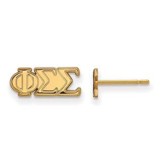 Sterling Silver Gold-plated LogoArt Phi Sigma Sigma Sorority Greek Letters Extra Small Post Earrings