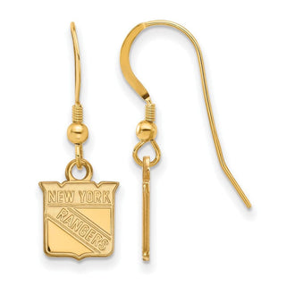 Sterling Silver Gold-plated NHL LogoArt New York Rangers Extra Small Dangle Wire Earrings
