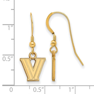 Sterling Silver Gold-plated LogoArt Villanova University Letter V Extra Small Dangle Wire Earrings