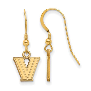 Sterling Silver Gold-plated LogoArt Villanova University Letter V Extra Small Dangle Wire Earrings