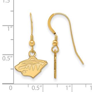 Sterling Silver Gold-plated NHL LogoArt Minnesota Wild Extra Small Dangle Wire Earrings