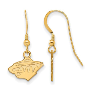 Sterling Silver Gold-plated NHL LogoArt Minnesota Wild Extra Small Dangle Wire Earrings