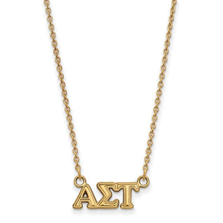 Sterling Silver Gold-plated LogoArt Alpha Sigma Tau Sorority Greek Letters Extra Small Pendant 18 inch Necklace
