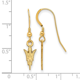Sterling Silver Gold-plated LogoArt Arizona State University Pitchfork Small Dangle Wire Earrings
