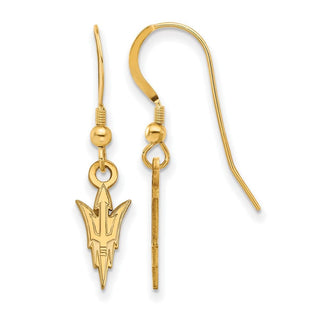 Sterling Silver Gold-plated LogoArt Arizona State University Pitchfork Small Dangle Wire Earrings