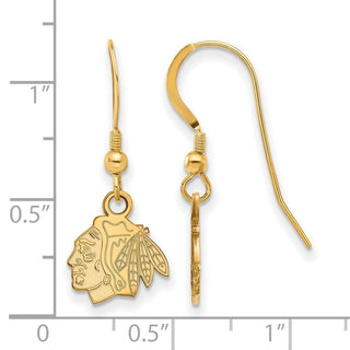 Sterling Silver Gold-plated NHL LogoArt Chicago Blackhawks Extra Small Dangle Earrings