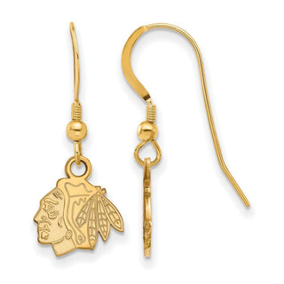 Sterling Silver Gold-plated NHL LogoArt Chicago Blackhawks Extra Small Dangle Earrings
