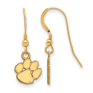 Sterling Silver Gold-plated LogoArt Clemson University Tiger Paw Extra Small Dangle Wire Earrings