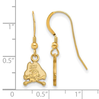 Sterling Silver Gold-plated LogoArt East Carolina University Pirate Extra Small Dangle Wire Earrings GP006ECU