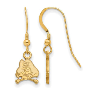 Sterling Silver Gold-plated LogoArt East Carolina University Pirate Extra Small Dangle Wire Earrings GP006ECU