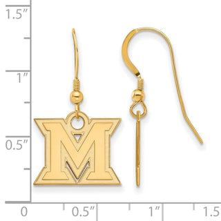 Sterling Silver Gold-plated LogoArt Miami University Ohio Letter M Small Dangle Wire Earrings
