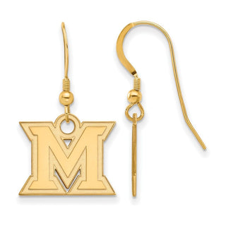 Sterling Silver Gold-plated LogoArt Miami University Ohio Letter M Small Dangle Wire Earrings