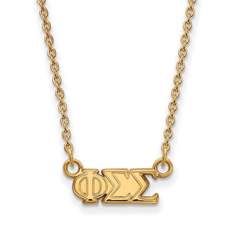 Sterling Silver Gold-plated LogoArt Phi Sigma Sigma Sorority Greek Letters Extra Small Pendant 18 inch Necklace