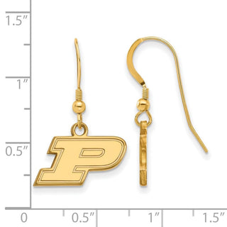 Sterling Silver Gold-plated LogoArt Purdue University Letter P Extra Small Dangle Wire Earrings