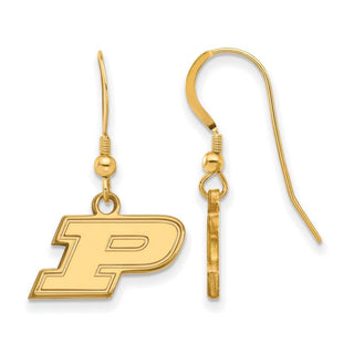 Sterling Silver Gold-plated LogoArt Purdue University Letter P Extra Small Dangle Wire Earrings