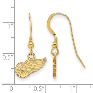 Sterling Silver Gold-plated NHL LogoArt Detroit Red Wings Extra Small Dangle Wire Earrings