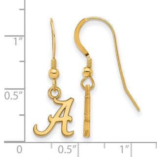 Sterling Silver Gold-plated LogoArt University of Alabama Letter A Extra Small Dangle Wire Earrings