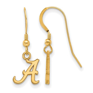 Sterling Silver Gold-plated LogoArt University of Alabama Letter A Extra Small Dangle Wire Earrings