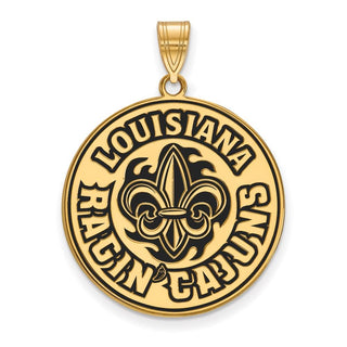 Sterling Silver Gold-plated LogoArt University of Louisiana at Lafayette Extra Large Enameled Pendant