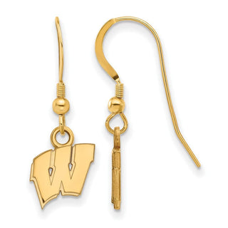 Sterling Silver Gold-plated LogoArt University of Wisconsin Letter W Extra Small Dangle Wire Earrings